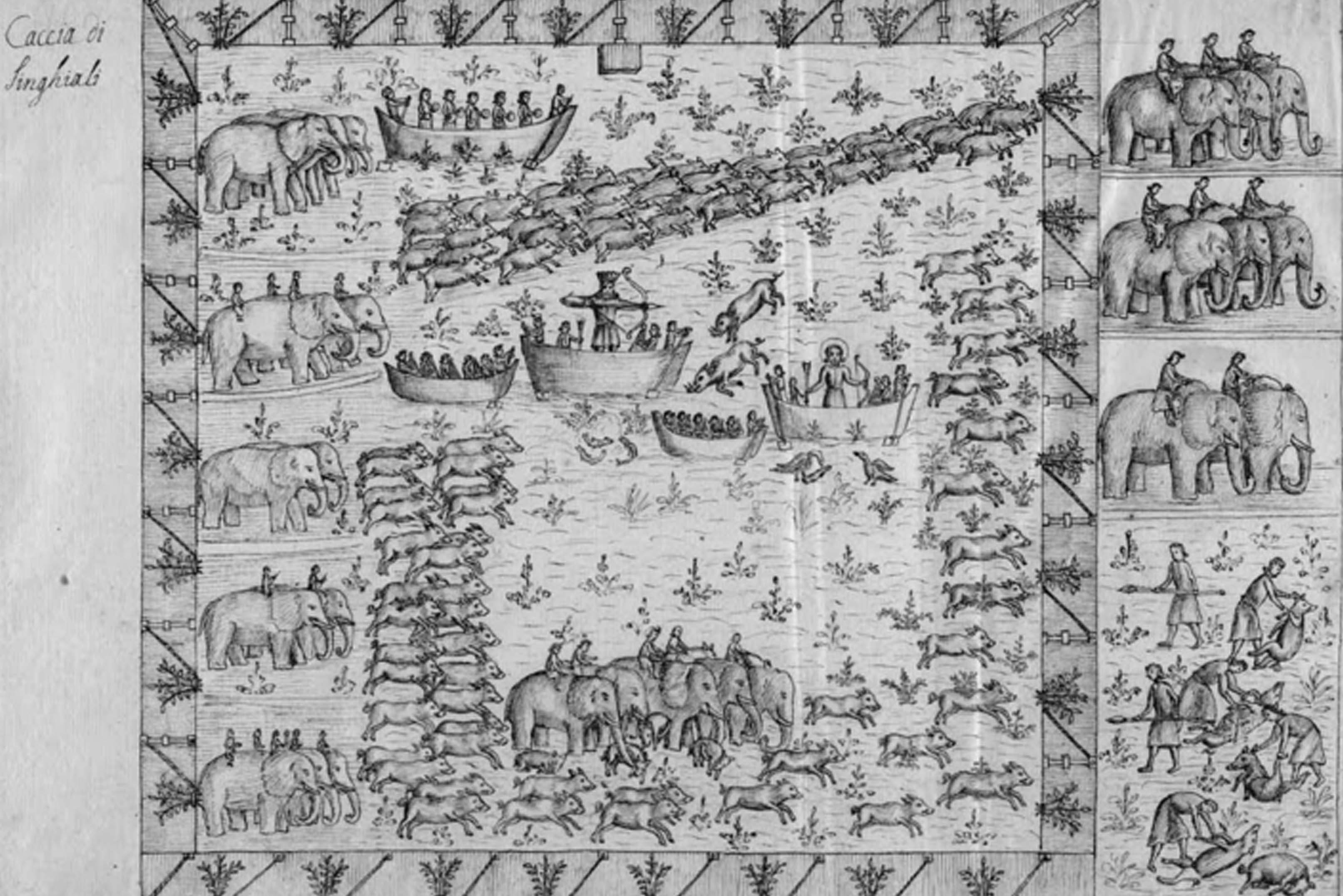 A Boar Hunt in India, from The Travels and Journal of Ambrosio Bembo, 1674